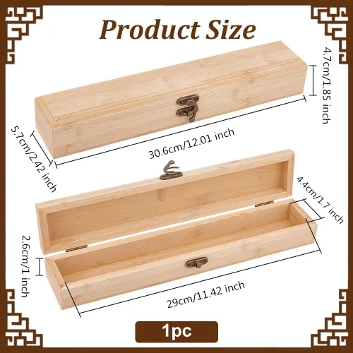 Miniatura 2 de OLYCRAFT Caja de Madera Sin Terminar - Caja de Almacenamiento Rectangular de Lápices de Bambú de 12x2.2x1.8 Pulgadas con Tapa con Bisagras y Cierre