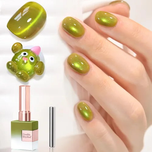 Miniatura 65 de Double Rhythm Esmalte de gel Jelly Glass de ojo de gato con imán, 0.5 onzas líquidas, brillo holográfico, brillante, translúcido