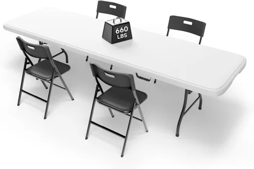 Miniatura 18 de Juego de mesa plegable de 6 pies con 4 sillas plegables, mesa resistente de 330 libras y sillas de 330 libras, paquete de muebles plegables Mesa