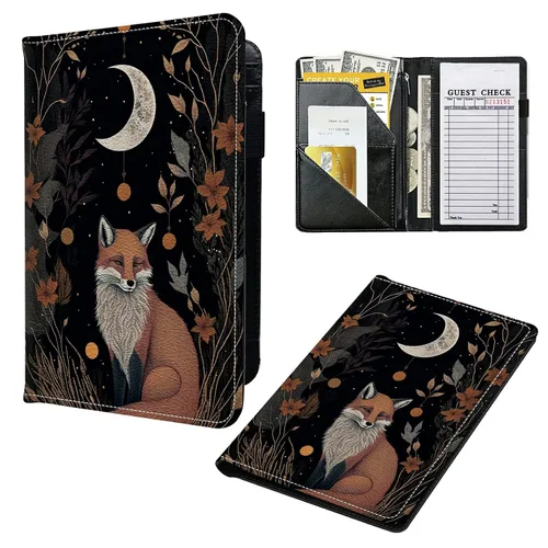 Miniatura 26 de Libros para camarera, cartera de cuero con bolsillo con cremallera, 7 bolsillos de almacenamiento para recetas y cheques, soporte para bolígrafos