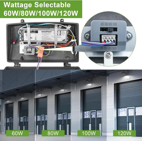Miniatura 2 de Paquete de luz LED de corte completo de 120 W/100 W/80 W/60 W W, seleccionable, luz de pared LED exterior de 5000 K con fotocélula 150-400 W MH/HPS