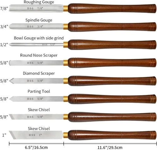 Miniatura 2 de Juego de 8 piezas de herramientas de torneado de madera HSS con mango de haya Wood Turning Tools Include Roughing Gouge, Spindle Gouge,Diamond