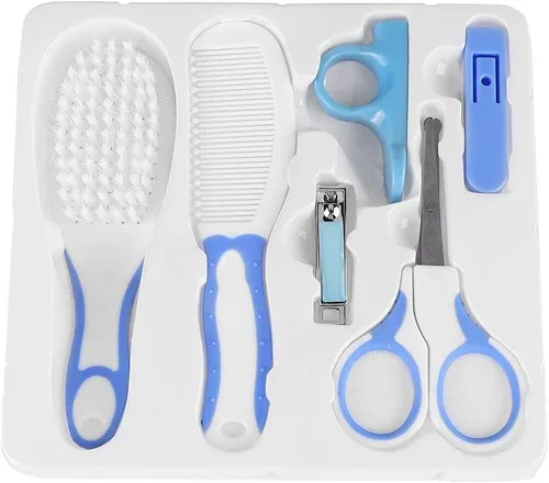 Miniatura 8 de Fdit Baby Grooming Kit, Safe Portable Nail Hair Care Set for Newborn Infant Blue 6PCS Soft Brush Comb Rounded Scissors Clipper Covers Nursery Travel