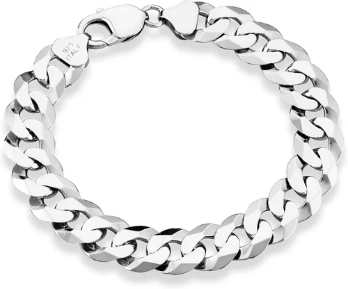 Miabella Pulsera de plata de ley 925 italiana de 0.472 in de corte de diamante sólido cubano con eslabones bordillos, joyería para hombre fabricada