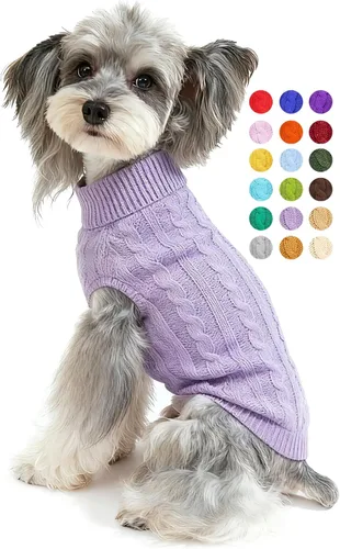 Miniatura 21 de Suéter para perro, cálido y suave, mediano (pecho 16-18 pulgadas), rosa, cuello alto clásico, lavable a máquina, invierno, unisex, sólido
