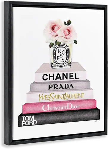 Miniatura 3 de Stupell Industries Book Stack Fashion Candle Pink Rose, diseño de Amanda Greenwood, flotante negro enmarcado, 24 x 30 pulgadas Negro azabache (mate)