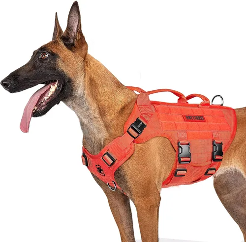 Miniatura 16 de OneTigris - Arnés táctico grande para perros, arnés de chaleco ajustable sin tirones, arnés de perro resistente con asa, paneles grandes de gancho