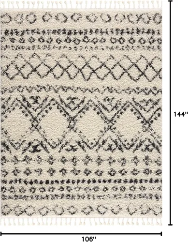 Miniatura 114 de Hauteloom, Duncans - Alfombra de estilo granja de pelo mullido para sala y dormitorio, con borlas - Beige, carbón, gris - 2 pies 7 pulgadas x 7 pies