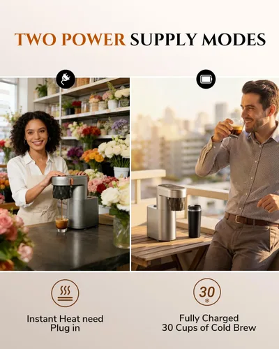 Miniatura 8 de C1 - Mini máquina de café expreso compacta con café molido, cafetera portátil recargable, pequeña máquina de espresso eléctrica para viajes