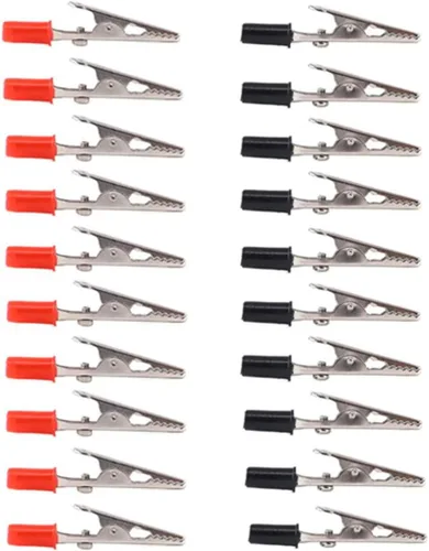 Miniatura 2 de Pinzas de cocodrilo de metal abrazaderas de prueba eléctricas con manos de plástico Kit rojo negro 20PCS