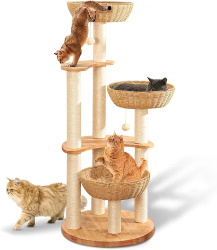 Miniatura 14 de Torre de árbol para gatos grande y moderna de 59 pulgadas, torre para gatos, postes rascadores cubiertos de sisal para gatos de interior, árbol
