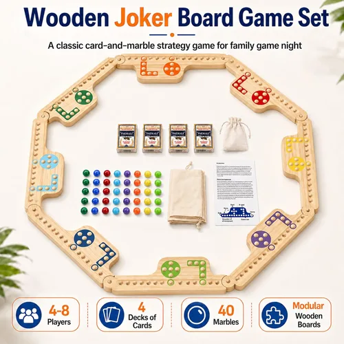 Miniatura 8 de Versión Mejorada Juego de Tablero de Clavijas y Jokers Entrelazadas de Madera, Juego Portátil de Canicas y Jokers Multijugador con Cartas para 8