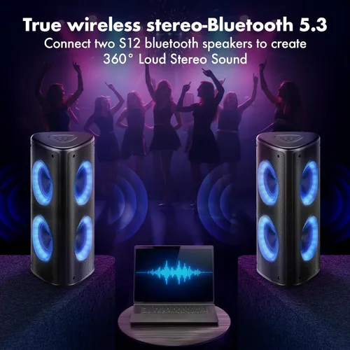 Miniatura 4 de Fisher Altavoces Bluetooth portátiles, altavoces estéreo, sistema inalámbrico Bluetooth, triángulo cuádruple de 6.5 pulgadas, doble potencia máxima