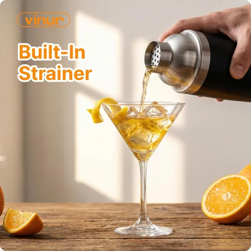 Miniatura 2 de VINUR Coctelera aislada, coctelera de Martini aislada al vacío de acero inoxidable de 20 onzas con colador integrado y tapa jigger para camarero