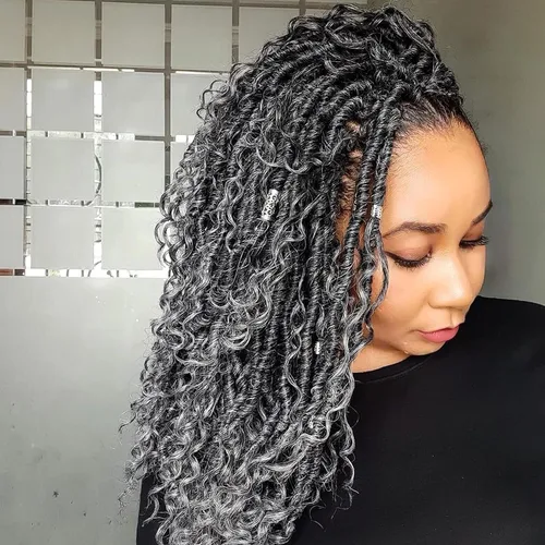 Cabello de Ganchillo Faux Locs de 18 Pulgadas Goddess Locs Gris Degradado para Mujeres 6 Paquetes Trenzas Suaves Gris Río Pre-Enrolladas con Puntas