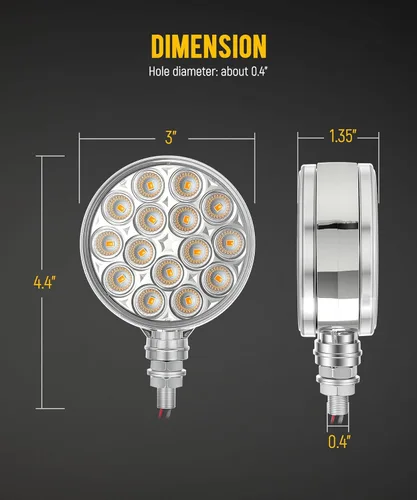 Miniatura 5 de Partsam 2 luces de pedestal redondas cromadas de doble cara de 3 pulgadas, color rojo/ámbar, 30 LED selladas, lente transparente, montaje