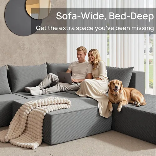 Miniatura 4 de YINIX Sofá cama modular de pana de 140 pulgadas, cómodo sofá de nube para sala de estar, sofá de piso de 6 piezas, combinación de compresión libre