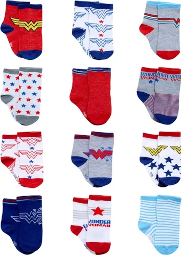 DC Comics Baby Boys and Girls Socks - 12 Pack Batman, Wonder Woman, Superman, Justice League, Super Girl Socks (0-24M)