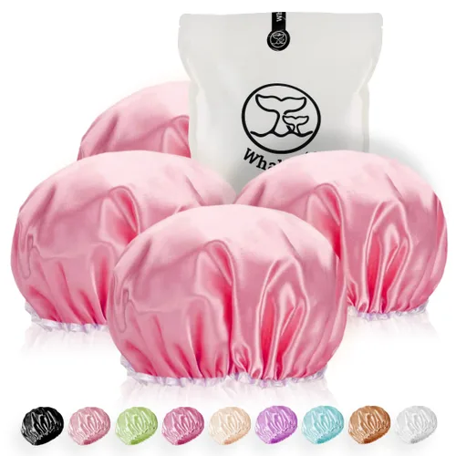 Miniatura 11 de Gorro de ducha para mujer, reutilizables, extra grandes, para hombres, de satén, de doble capa, EVA, impermeable, gorro de pelo largo
