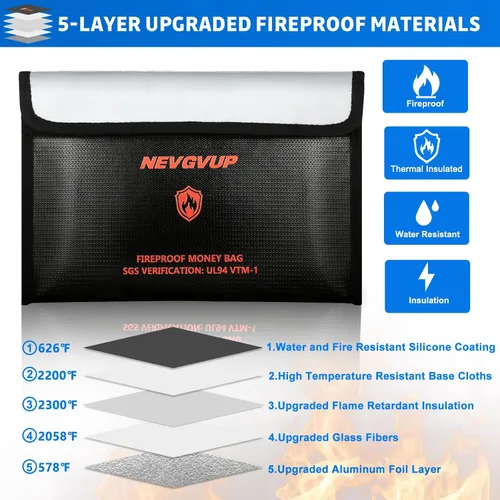 Miniatura 8 de Caja fuerte de libro de diversión con bolsa de dinero a prueba de fuego de 4200°F y cerradura de combinación, 10.5" x 7.9" x 2.5" caja fuerte