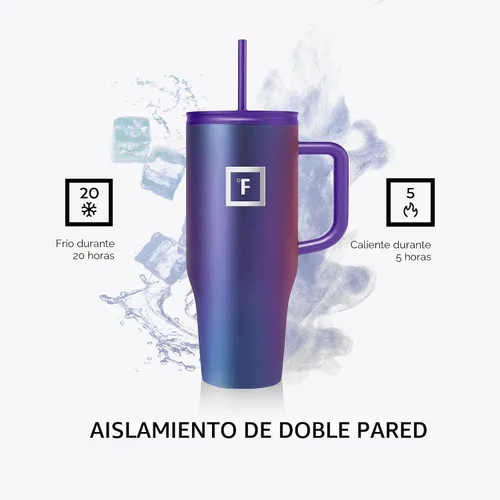 Miniatura 4 de IRON °FLASK Co-Pilot Taza térmica con popote y tapas abatibles, botella con asa para bebidas calientes o frías, a prueba de fugas, para agua o café