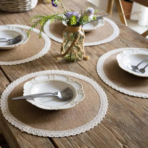 Miniatura 3 de FunWheat Juego de 12 manteles individuales redondos de arpillera trenzados para mesas de comedor de 15 pulgadas, alfombrillas de mesa de yute H