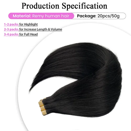 Miniatura 3 de Extensiones de cabello con cinta, 22 pulgadas, extensiones de cabello humano real color negro azabache, 1.76 oz, 20 unidades, extensiones de cabello