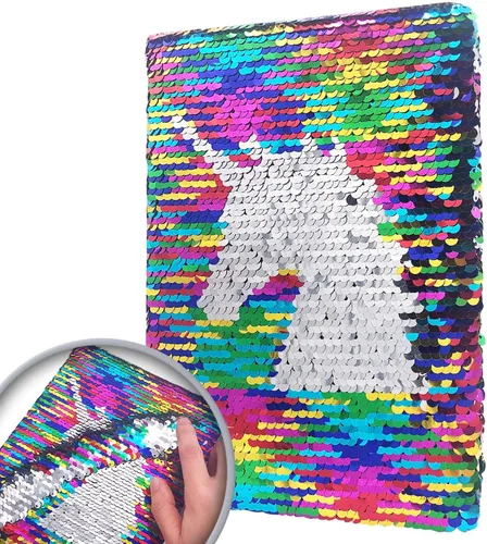 Miniatura 14 de GINMLYDA Diario de lentejuelas para niñas de 8.5 x 5.5 pulgadas, 160 páginas rayadas para niñas, cuaderno reversible de mariposa con secuencia