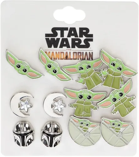 Miniatura 2 de Star Wars The Mandalorian Grogu Baby Yoda - Juego de 6 aretes de joyería para disfraz, Zinc, No es una piedra preciosa