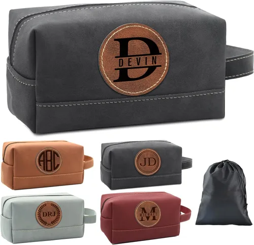 Miniatura 14 de Paquete de 2 bolsas de aseo personalizadas para hombres hechas a mano, kit de cuero personalizado para hombres, regalos personalizados para hombres