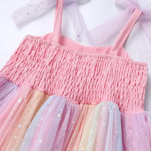 Miniatura 5 de Vestido tutú de verano para niñas pequeñas, sin espalda, vestido de princesa para fiesta de cumpleaños, lentejuelas con volantes, tul con lazo