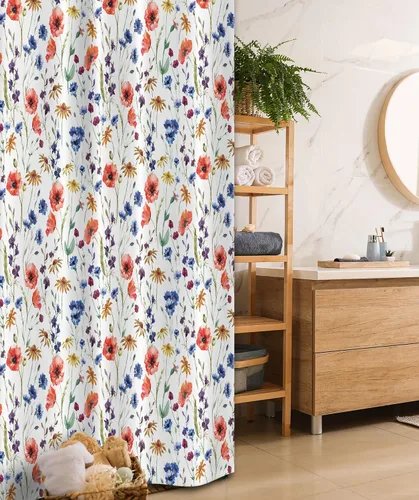 Miniatura 5 de set de cortina para baño decorativa de tela de poliéster con ganchos