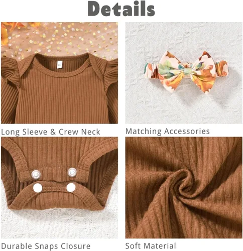 Miniatura 9 de Aalizzwell Conjunto de mameluco acanalado para bebé recién nacido prematuro para otoño e invierno