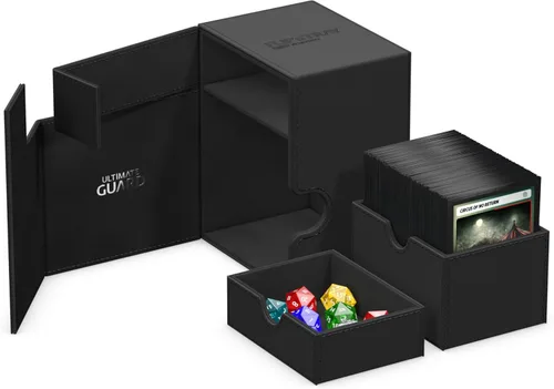 Miniatura 4 de Estuche Ultimate Guard Flip'n'Tray 100+, para 100 cartas con fundas dobles de TCG + bandeja para dados, negro, cierre magnético independiente