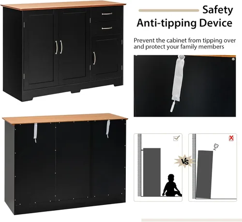 Miniatura 7 de Giantex Aparador de buffet Credenza - Armario de almacenamiento, mesa de consola de cocina, comedor, armario de entrada con armario de 2 puertas y 2