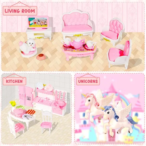 Miniatura 8 de Juego de muebles en miniatura de 92 piezas, accesorios de mini muebles de plástico para dormitorio, sala de estar, baño, cocina, kit de casa pequeña