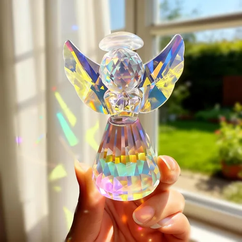Miniatura 9 de HDCRYSTALGIFTS Juego de 2 figuras coleccionables de ángel guardián de cristal, adornos de ángel de cristal de 2.5 pulgadas para Navidad, Acción
