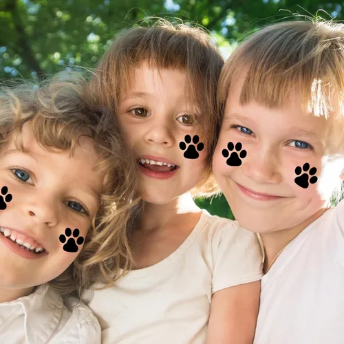 Miniatura 5 de Harloon 20 hojas de 300 tatuajes temporales de huellas de patas, tatuajes faciales para perros, calcomanías extraíbles para Cheer Patrol para Negro
