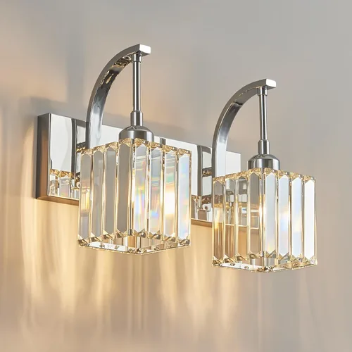 Miniatura 11 de Luces de tocador de cristal de 3 luces negras para tocador de baño, modernas lámparas de baño de cristal sobre espejo de 23.62 pulgadas de largo