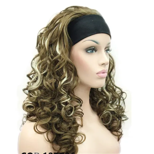 Miniatura 11 de Wiginway 18 pulgadas largo rizado ondulado peluca resistente al calor fibra sintética con diadema negro moda natural para las mujeres negro Jet