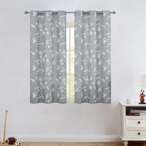 Central Park Cortinas grises de microfibra suave filtrante de luz para niños y niñas, cuarto de bebé, dormitorio, temática de planeta espacial con