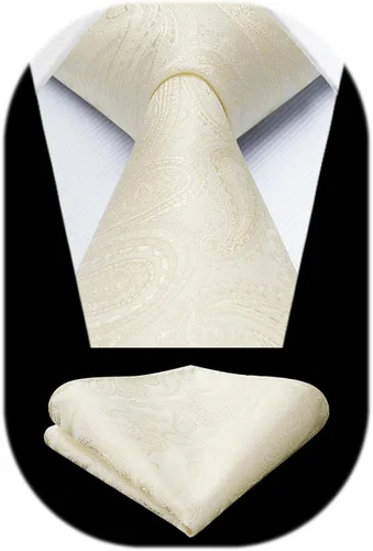 Miniatura 136 de HISDERN Corbatas para hombre, corbata de cachemira y bolsillo cuadrado tejido clásico floral para hombre, corbata de fiesta de boda