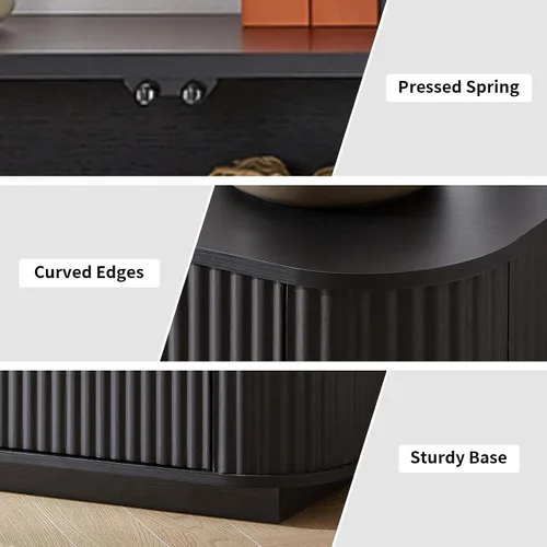 Miniatura 5 de LKTART Aparador de 64 pulgadas con almacenamiento, armario de almacenamiento de madera acanalada, aparador Credenza con estantes ajustables, resorte