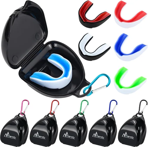 MENOLY Paquete de 6 protectores bucales para niños, protectores bucales deportivos para niños con 6 fundas portátiles para fútbol, baloncesto,