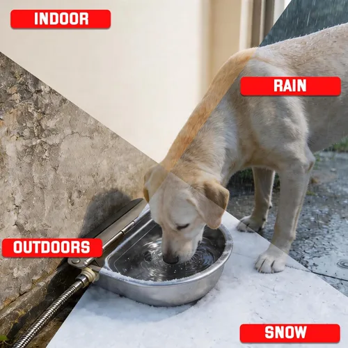 Miniatura 6 de Dispensador automático de agua para mascotas de acero inoxidable 304, comedero para perros grandes con manguera de acero de 40 pulgadas, 2 válvulas
