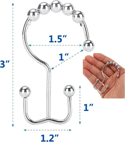 Miniatura 6 de Ganchos para cortina de ducha, anillos Titanker, rodillos de acero inoxidable de doble deslizamiento, ganchos para cortinero de ducha para baño