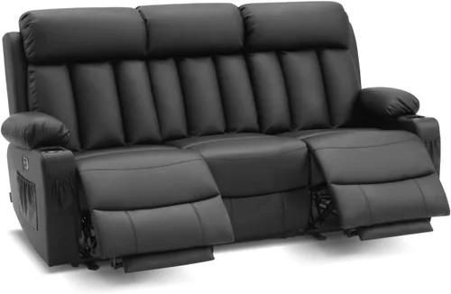 Miniatura 11 de MCombo Sofá de dos plazas reclinable eléctrico con calor y masaje, sofá reclinable para sala de estar, piel sintética 6075 (negro)