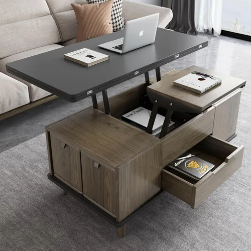 Miniatura 11 de Guyii Mesa de centro elevable con taburetes de almacenamiento, mesa central 3 en 1, altura ajustable, mesa plegable para sala de estar, ahorro