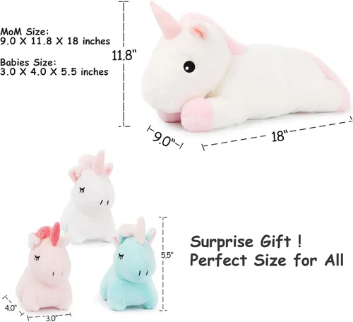 Miniatura 9 de WEIGEDU Juguetes de unicornio para niñas de 1, 2, 3, 4, 5, 6, 7, 8 años, animal de peluche mamá con 3 bebés unicornios en su barriga, juego