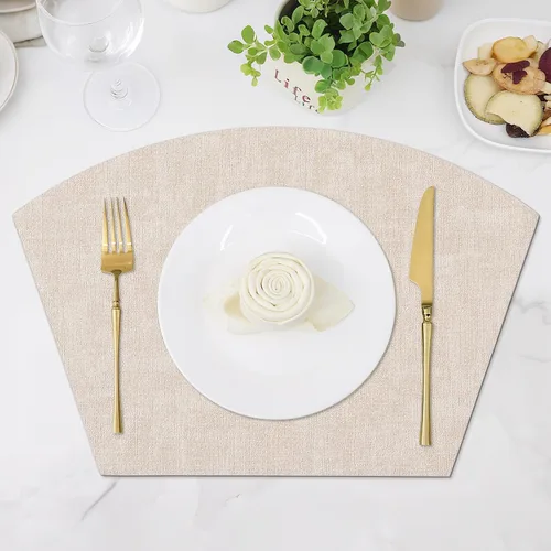 Miniatura 9 de Homaxy Juego de 4 manteles individuales para mesa redonda, lavables en forma de cuña, de piel sintética, lavables, para cocina, cena, para Beige